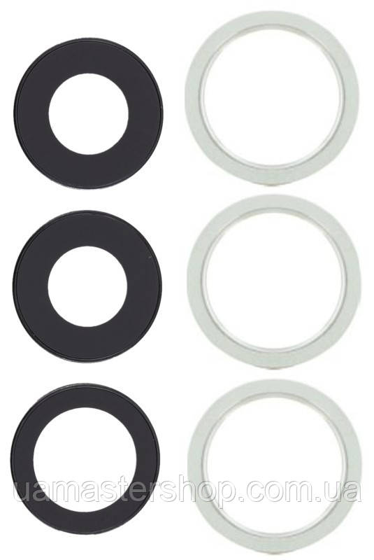 Скло камери iPhone 12 Pro Max сріблясте + кільце комплект 3, фото 1