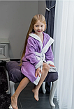 Махровий халат для дівчинки бузковий з капюшоном з вушками, фото 4