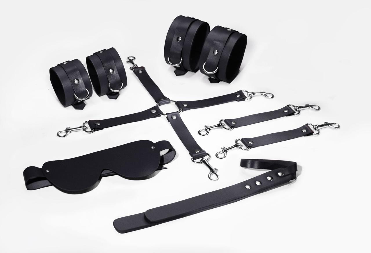 Набір для БДСМ 5 в 1 Feral Feelings BDSM Kit 5 Black, наручники, поножі, хрестовина, маска, падл, фото 1