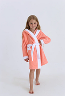 Махровий халат для дівчинки персиковий з капюшоном з вушками