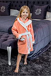 Махровий халат для дівчинки персиковий з капюшоном з вушками, фото 3