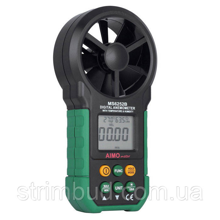 Анемометр Mastech* MS6252B (0,20-40,00 м/с; 99990 м3/хв) з USB-інтерфейсом, гігрометром і термометром