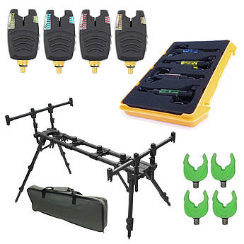 Карповий набір NEO FA 300 Род Под на 4 вудилищ комплект Сигналізатори та свенгера