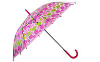 Зонтик-трость прозрачный полуавтомат 8 спиц розовый/салатовый XI-011