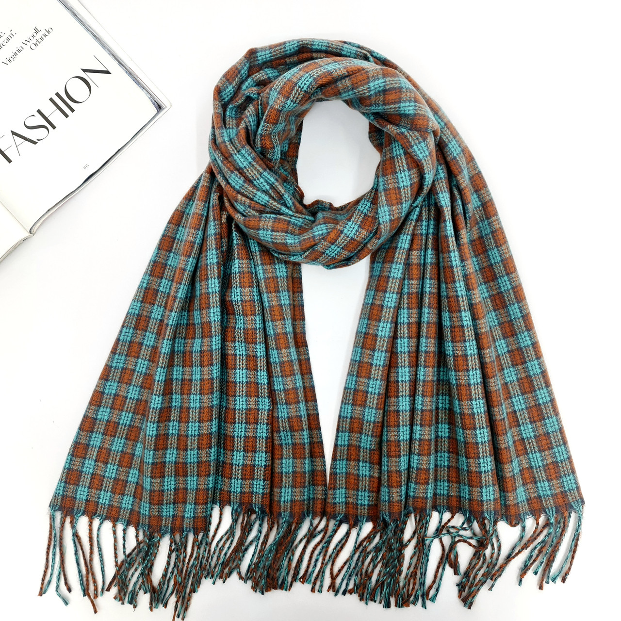 ШАРФ жіночий M&JJ ВЕГАС коричнево-бірюзовий 70х180 см (8010), фото 1