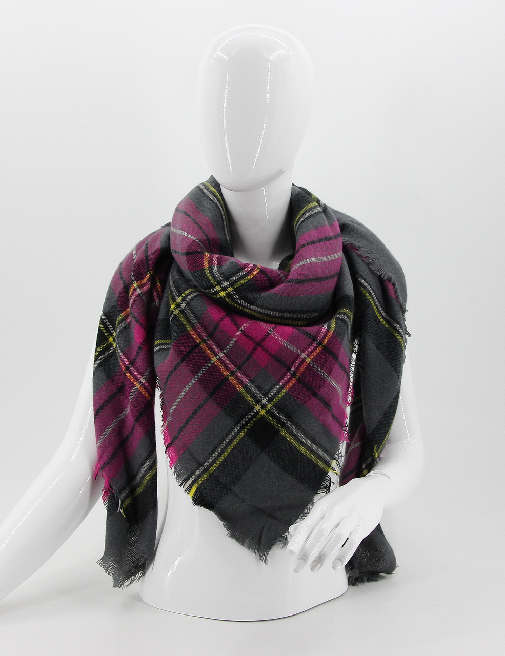 Шаль -Хустка Шотландка Зимова M&JJ Сірий/Рожевий 140х140 см (8192), фото 1