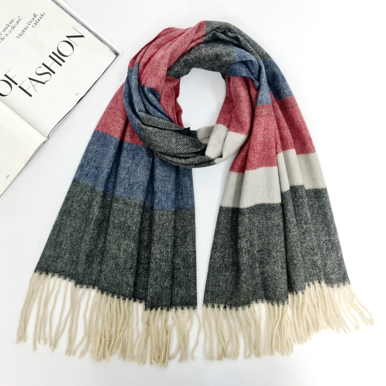 Шарф жіночий M&JJ СКАЙ-ПОЛОСКА Чорний/бордо/білий 65х200 см (1093), фото 1