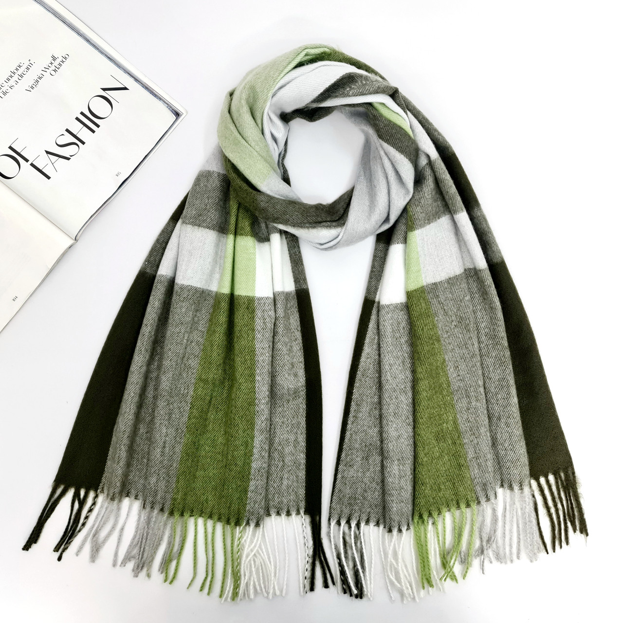Шарф жіночий M&JJ СЭЛЛ Хакі/салатовий/білий 65х200 см (1071), фото 1