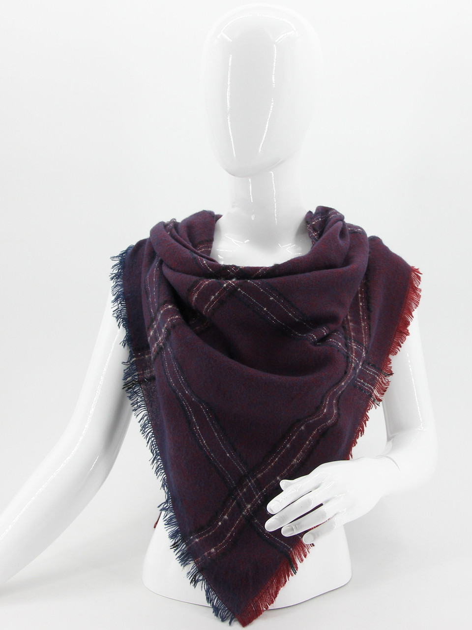 Шаль -Хустка Шотландка Зимова M&JJ Бордо-Синій 140х140х220 см (8486), фото 1