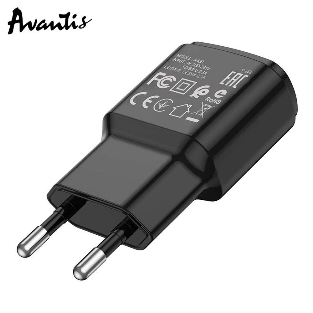 Мережевий зарядний пристрій Avantis A480 Orion (1USB/2.1A) + Lightning cable- чорний