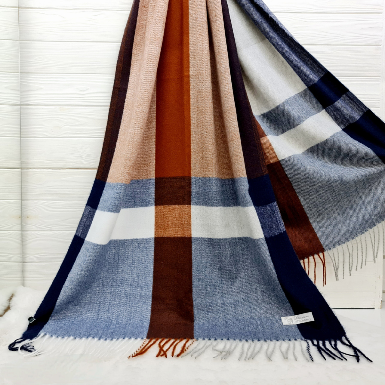 Шарф жіночий M&JJ СЭЛЛ Синій/гірчиця/білий 65х200 см (1059), фото 1