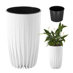 Горщик пластмасовий з вкладом MIRA ECO RECYCLED високий білий 25см., фото 3