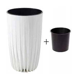 Горщик пластмасовий з вкладом MIRA ECO RECYCLED високий білий 25см., фото 4
