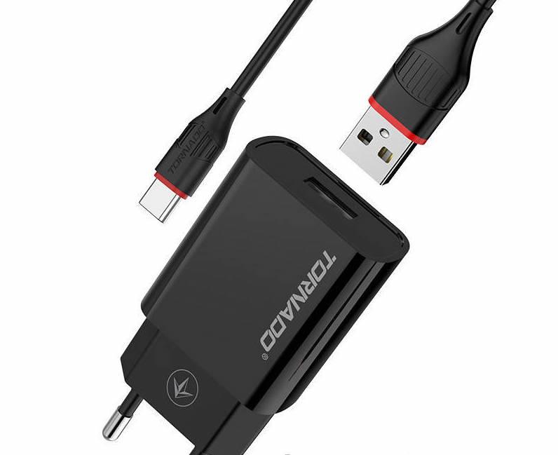 Мережевий зарядний пристрій Tornado TD-15 (1USB/QC3.0/1м) + USB кабель Type-C- чорний