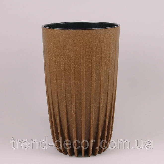 Горщик пластмасовий з вкладом Mira ECO WOOD високий натуральне дерево 29.5см.