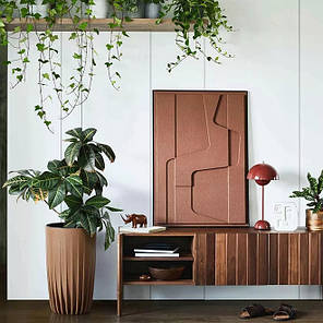 Горщик пластмасовий з вкладом Mira ECO WOOD високий натуральне дерево 25см., фото 3