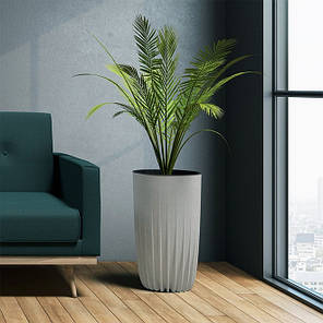 Горщик пластмасовий з вкладом Mira ECO WOOD високий сірий 29.5см., фото 4