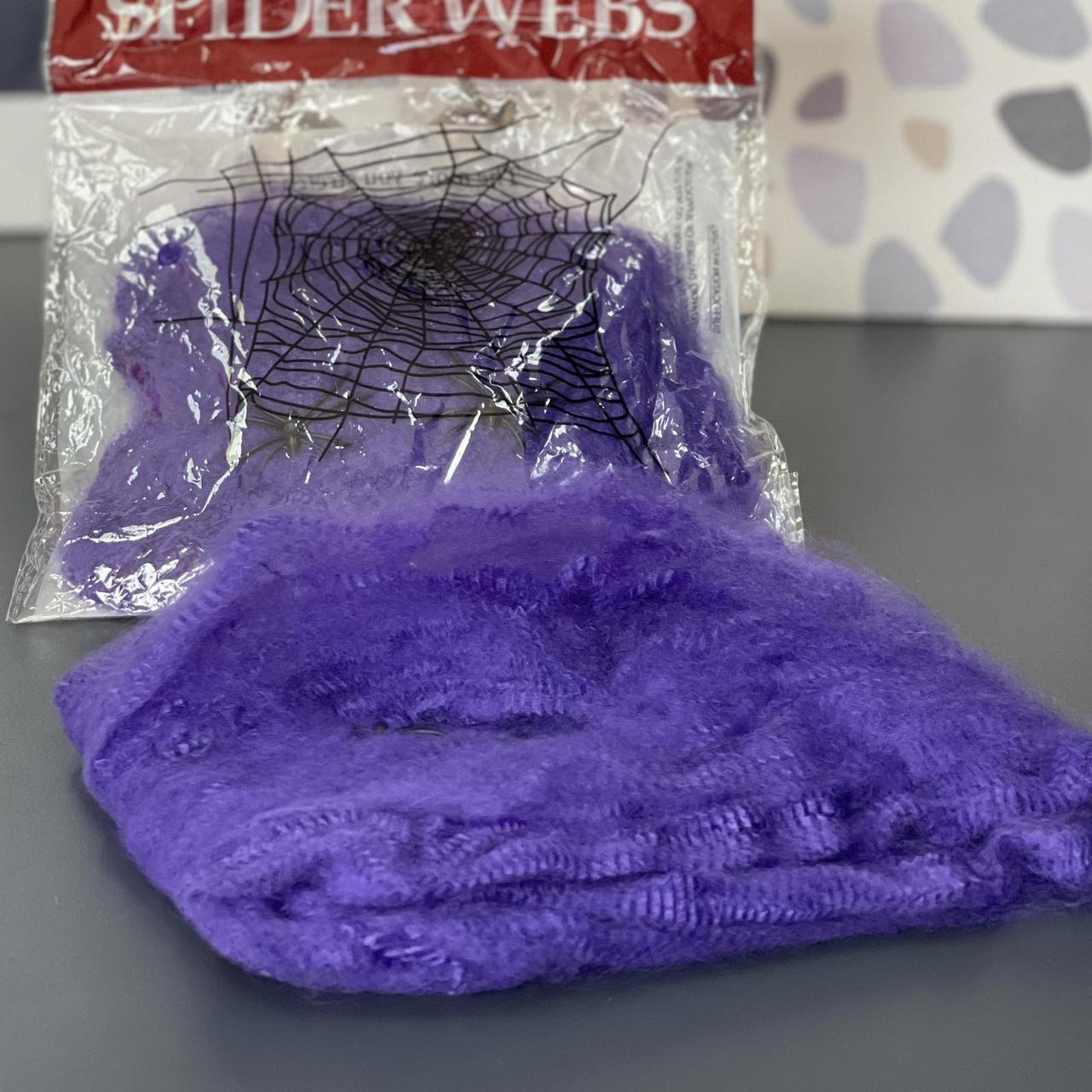 Павутиння декоративне, фіолетове на Хелловін, Паутина с паучками на хэллоуин, фото 1