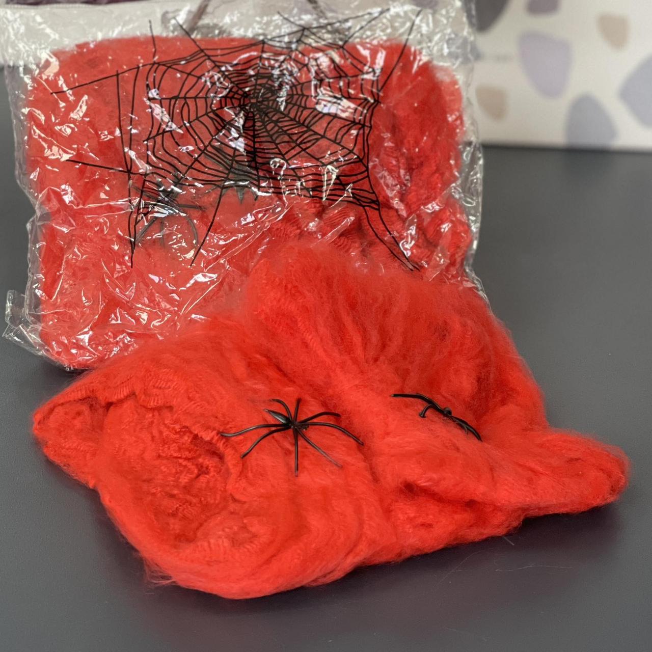 Павутиння декоративне, червоне на Хелловін, Паутина с паучками на хэллоуин, фото 1