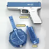 Водяний пістолет Glock електричний, заряджання USB + Великий магазин — Синій, фото 3