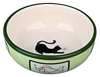Миска керамическая для кошки 0,35 л/ø 12.5 см, Цвета: в асс. (зеленый, коричневый, красный, синий)