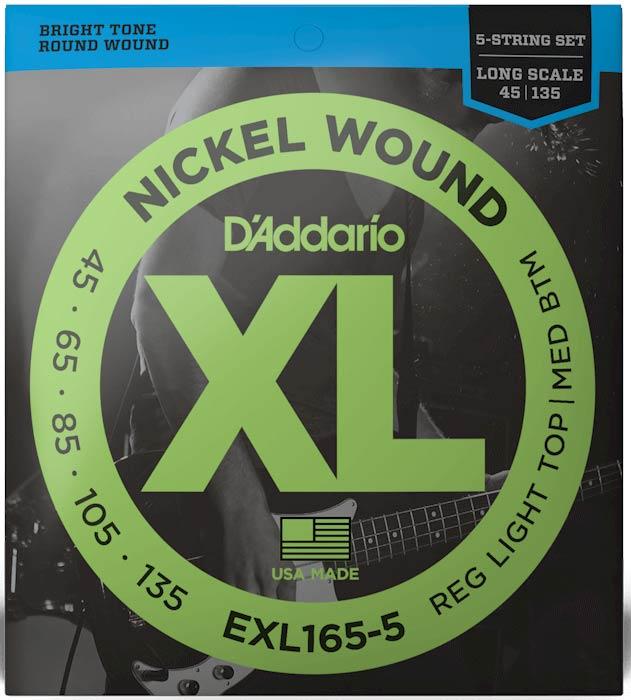 Струни для бас-гітари D'Addario EXL165-5 XL NICKEL WOUND BASS REG LIGHT TOP / MED BOTTOM 5-STRING (45-135), фото 1