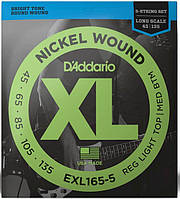 Струны для бас-гитары D'Addario EXL165-5 XL NICKEL WOUND BASS REG LIGHT TOP / MED BOTTOM 5-STRING (45-135)