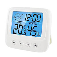 Прибор для измерения влажности и температуры воздуха термометр/ гигрометр/ с часами и подсветкой E0828s белый
