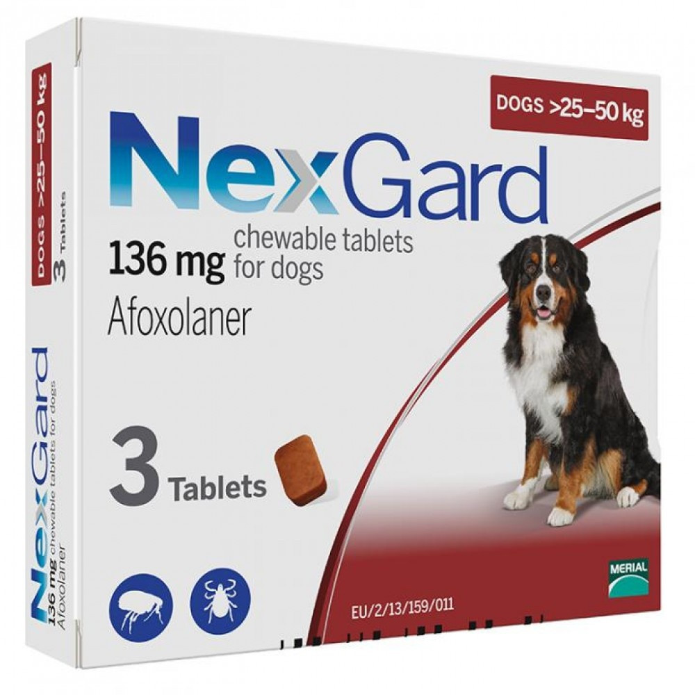 Таблетки Merial NexGard для собак весом 25 - 50 кг от блох и клещей 3 таблетки - фото 1 - id-p1567038324