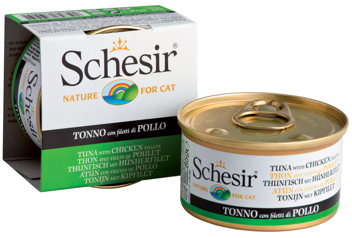 Консерви Schesir Tuna Chicken для котів 85г х 14шт вологий корм желе з тунцем та куркою
