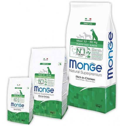 Monge Natural Superpremium Maxi Puppy & Junior Сухий корм з куркою та рисом для цуценят великих порід 3кг, фото 1