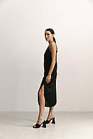 Жіноче шовкове плаття в стилі білизни міді чорне Modna KAZKA MKAZ6479-1 44
