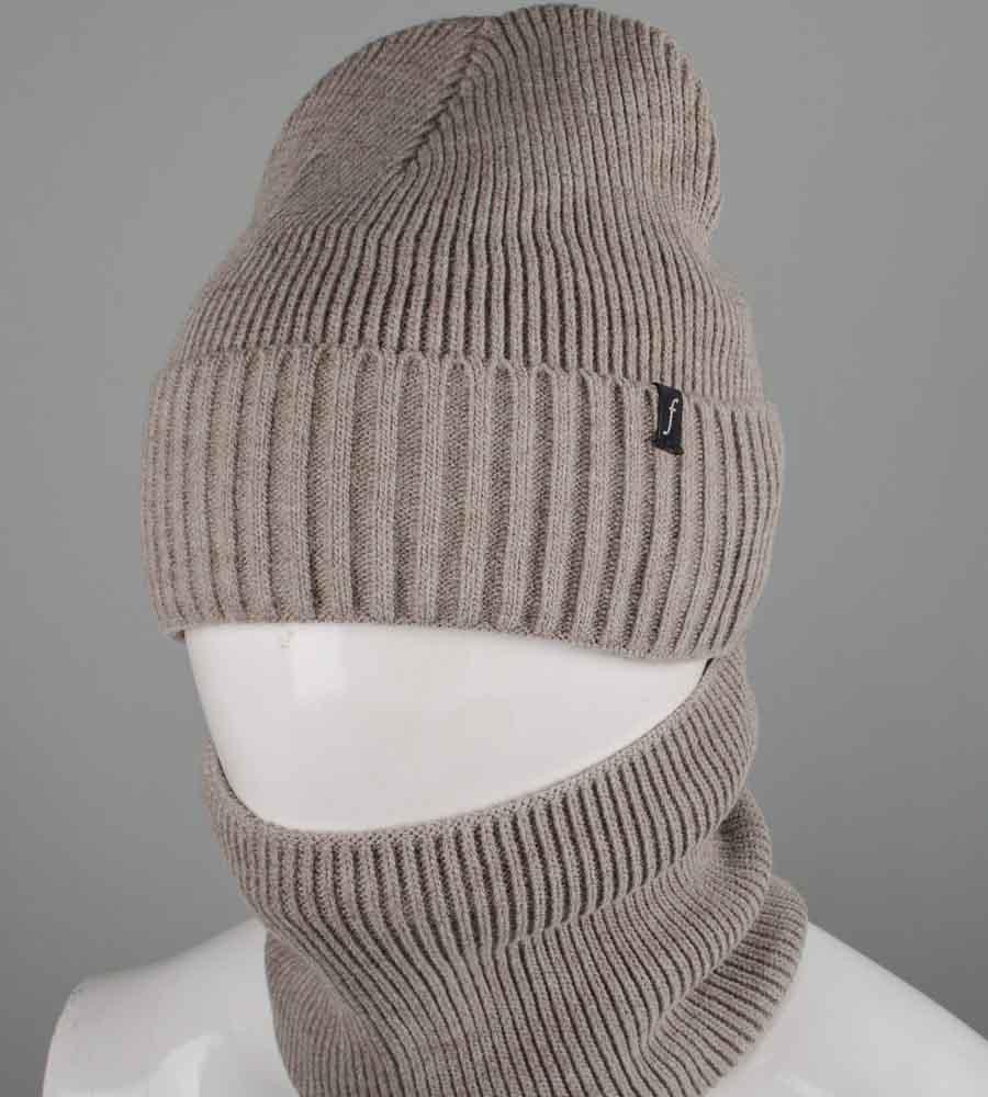 Комплект шапка-резинка с отворотом на флисе + Баф на флисе (230701), Капучино - фото 1 - id-p1904242956