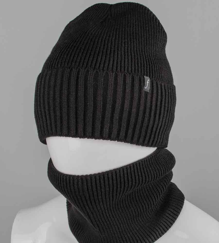 Комплект шапка-резинка с отворотом на флисе + Баф на флисе (230701), Черный - фото 1 - id-p1904243320