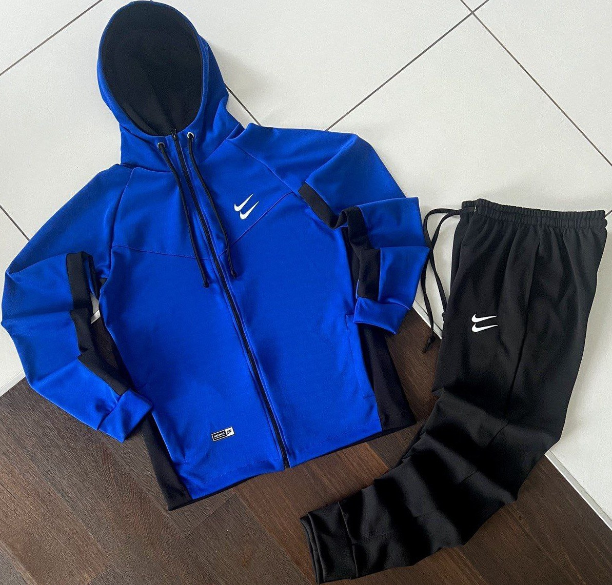 Чоловічий спортивний костюм Nike Double swoosh весна-осінь синій комплект демісезонний (кофта+штани) Туреччина. Живе фото