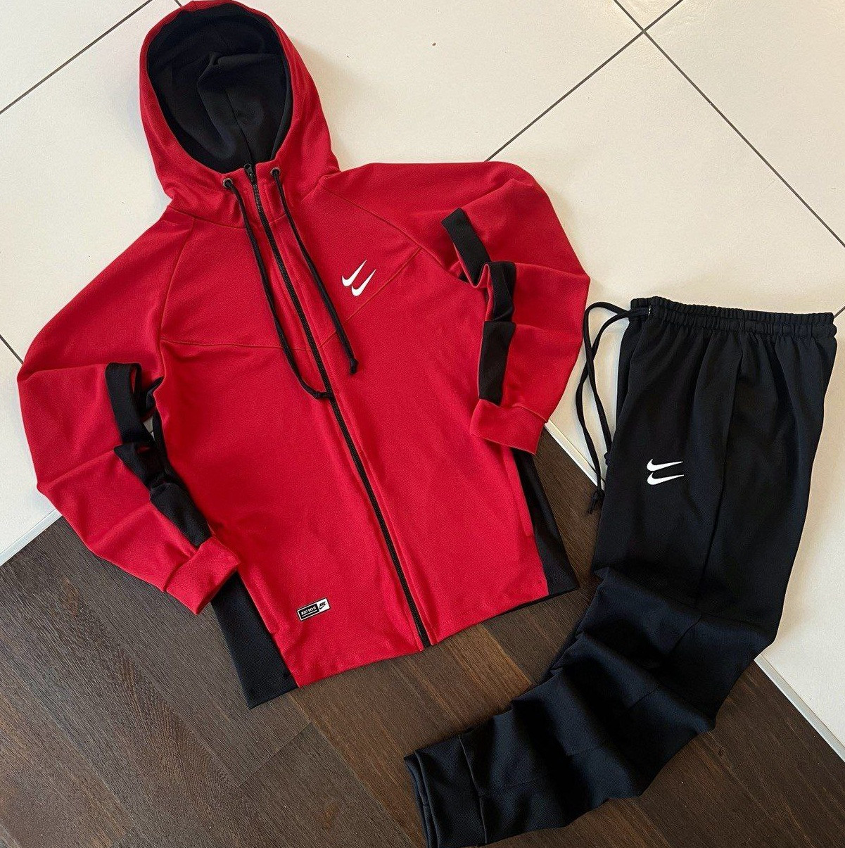 Чоловічий спортивний костюм Nike Double swoosh весна-осінь червоний комплект демісезонний (кофта+штани) Туреччина. Живе фото