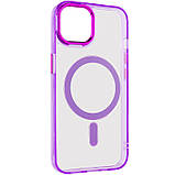 Силіконовий чохол Iris with MagSafe для Apple iPhone 14 (6.1") | Прозорий TPU з кольоровим акцентом Фіолетовий, фото 2