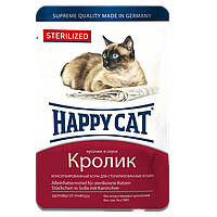 Влажный корм Happy Cat для стерилизованных кошек в виде кусочков в соусе с кроликом 0,1 кг