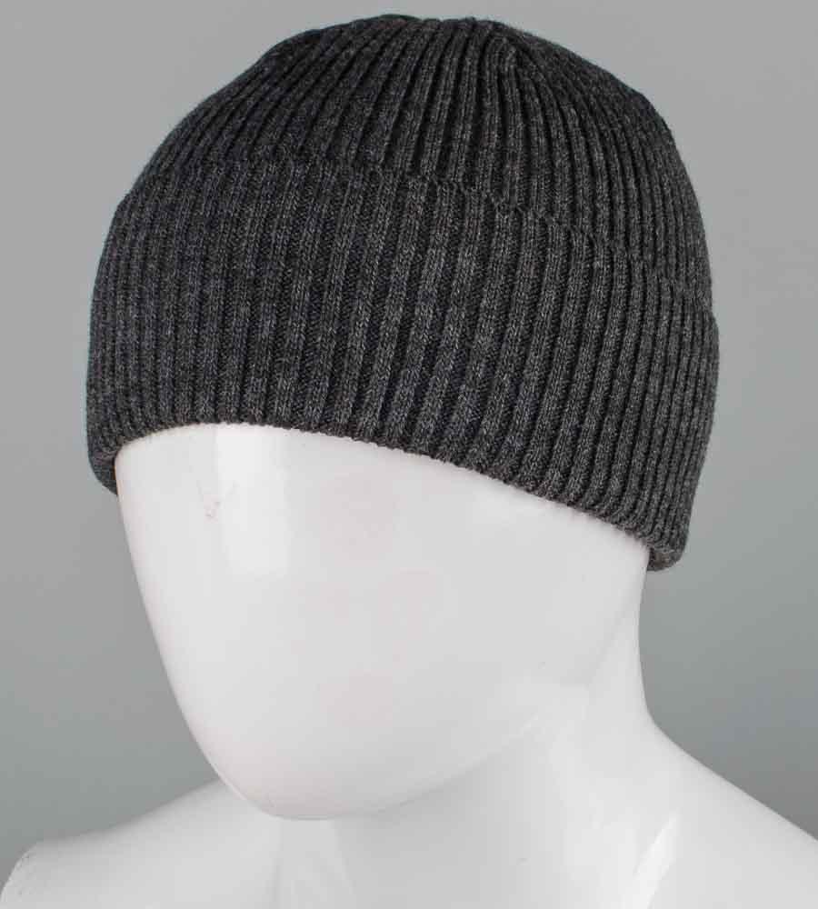В'язана шапка без підкладки, з відворотом (231031), Антрацит, фото 1