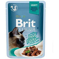 Влажный корм Brit Premium Cat pouch 85г для кошек филе говядины в соусе