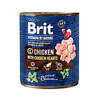 Корм Brit Premium by Nature 800г для собак всех пород паштет курица и куриными сердечками