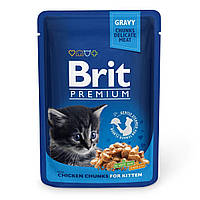 Влажный корм для котят Brit Premium Cat Chicken Chunks for Kitten pouch 100 г кусочки курицы