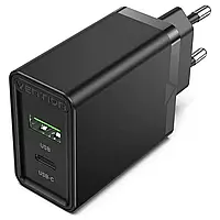 Сетевое зарядное устройство Vention USB Type C + QC4.0 (18-20W) Black (FBBB0-EU)