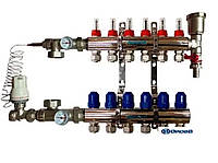 Колектор латунний Gross в зборі на 6 контурів для теплої підлоги(Нікель)