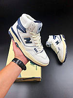 Мужские кроссовки New Balance 650 белые с синим кожа Высокие мужские кожаные кроссовки на осень Нью Беланс 650