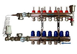 Колектор латунний Gross в зборі на 7 контурів для теплої підлоги(Нікель)