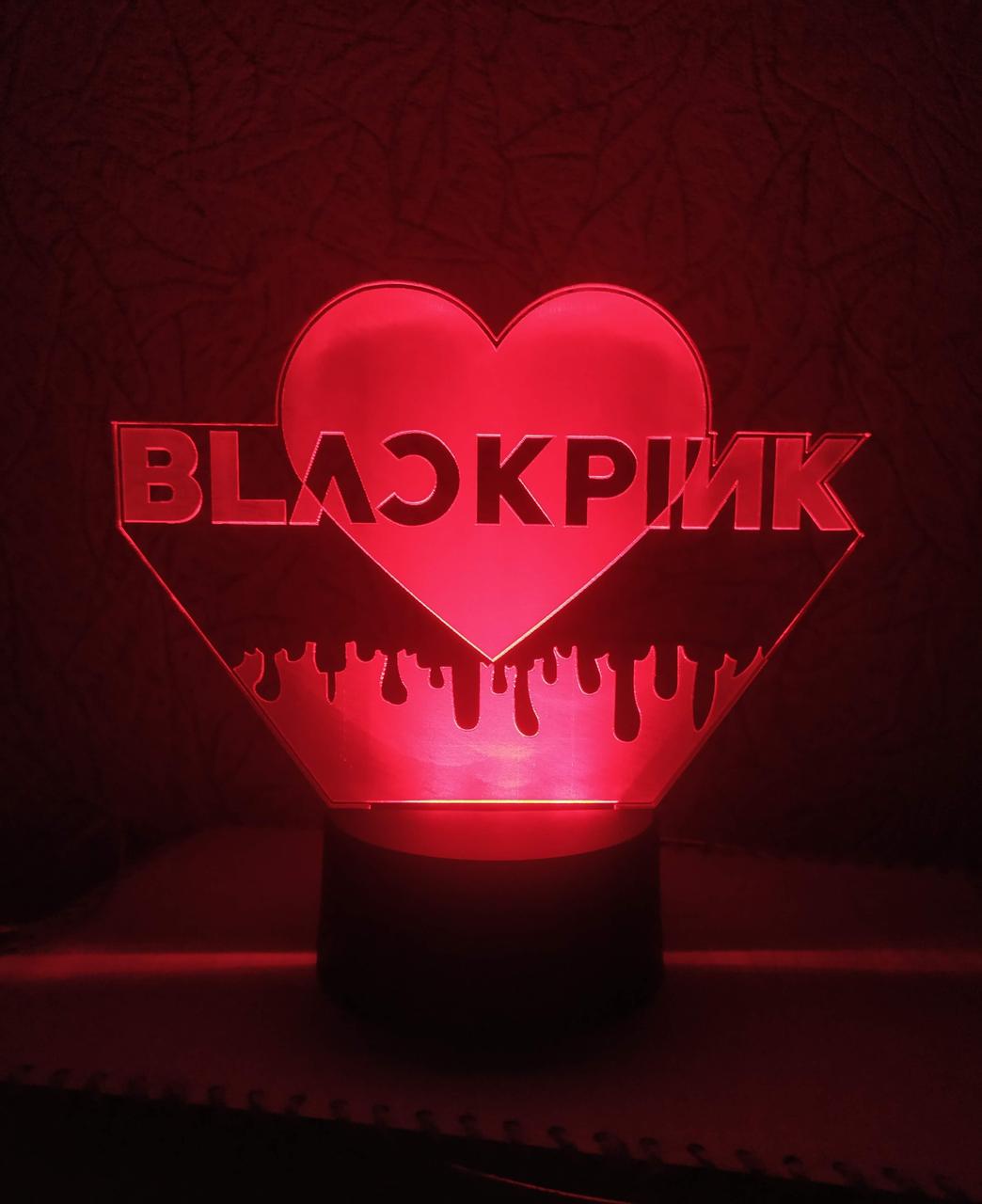 3d-світильник Black pink лого, 3д-нічник, кілька підсвіток (батарейка + 220 В), фото 1