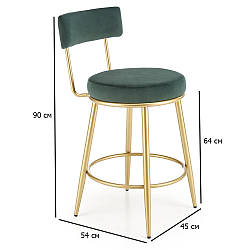 Напівбарні стільці із золотими ніжками H-115 темно-зелений оксамит для маленької кухні
