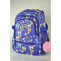 Школьный детский рюкзак с котами для девочки синего цвета