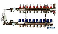 Колектор латунний Gross в зборі на 10 контурів для теплої підлоги(Нікель)